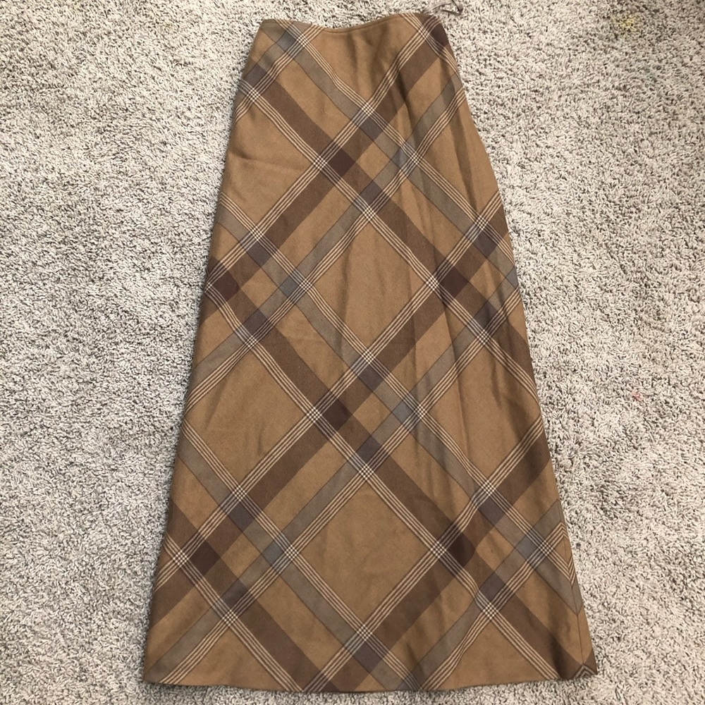 Vintage Ralph Lauren Brown Plaid Wool Skirt